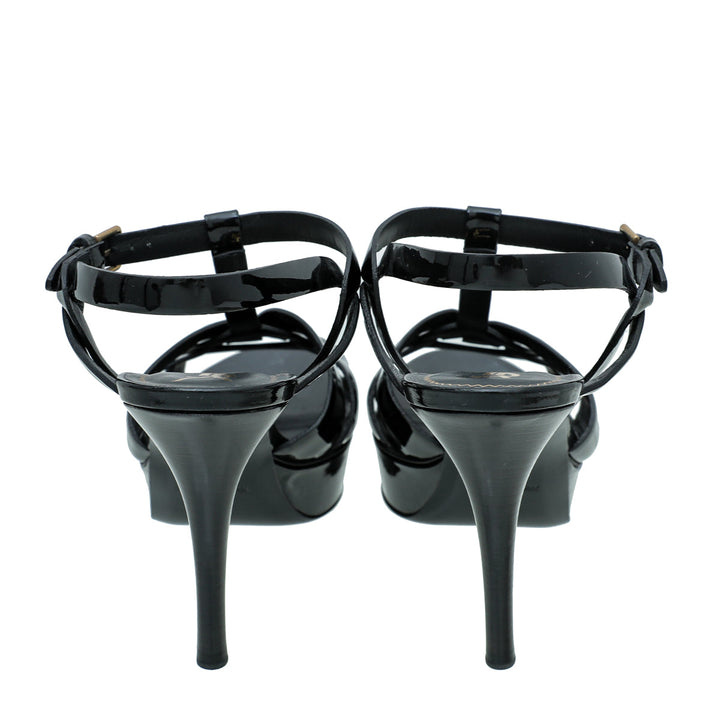 YSL Black Tribute Mid Heel Sandals 38