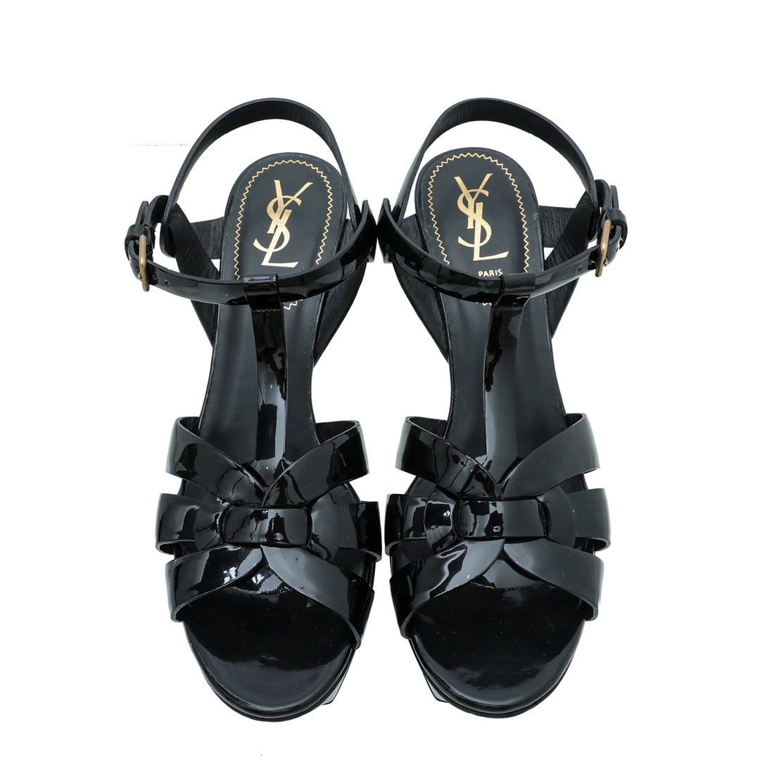YSL Black Tribute Mid Heel Sandals 38