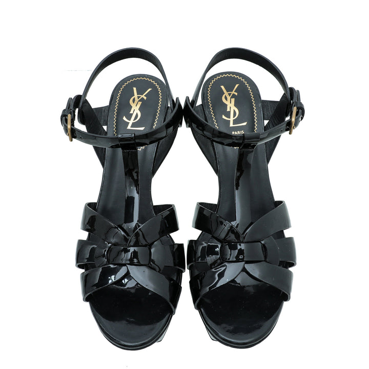 YSL Black Tribute Mid Heel Sandals 38