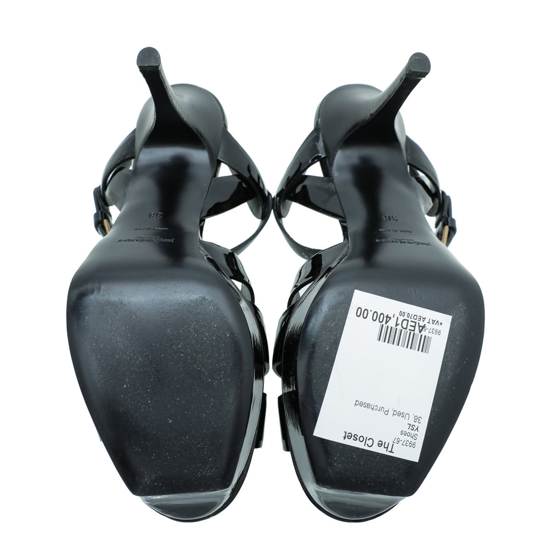 YSL Black Tribute Mid Heel Sandals 38
