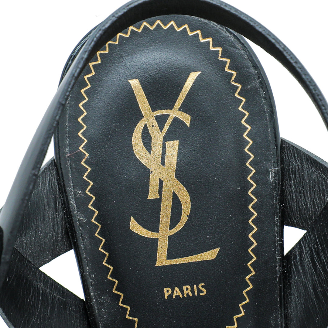 YSL Black Tribute Mid Heel Sandals 38