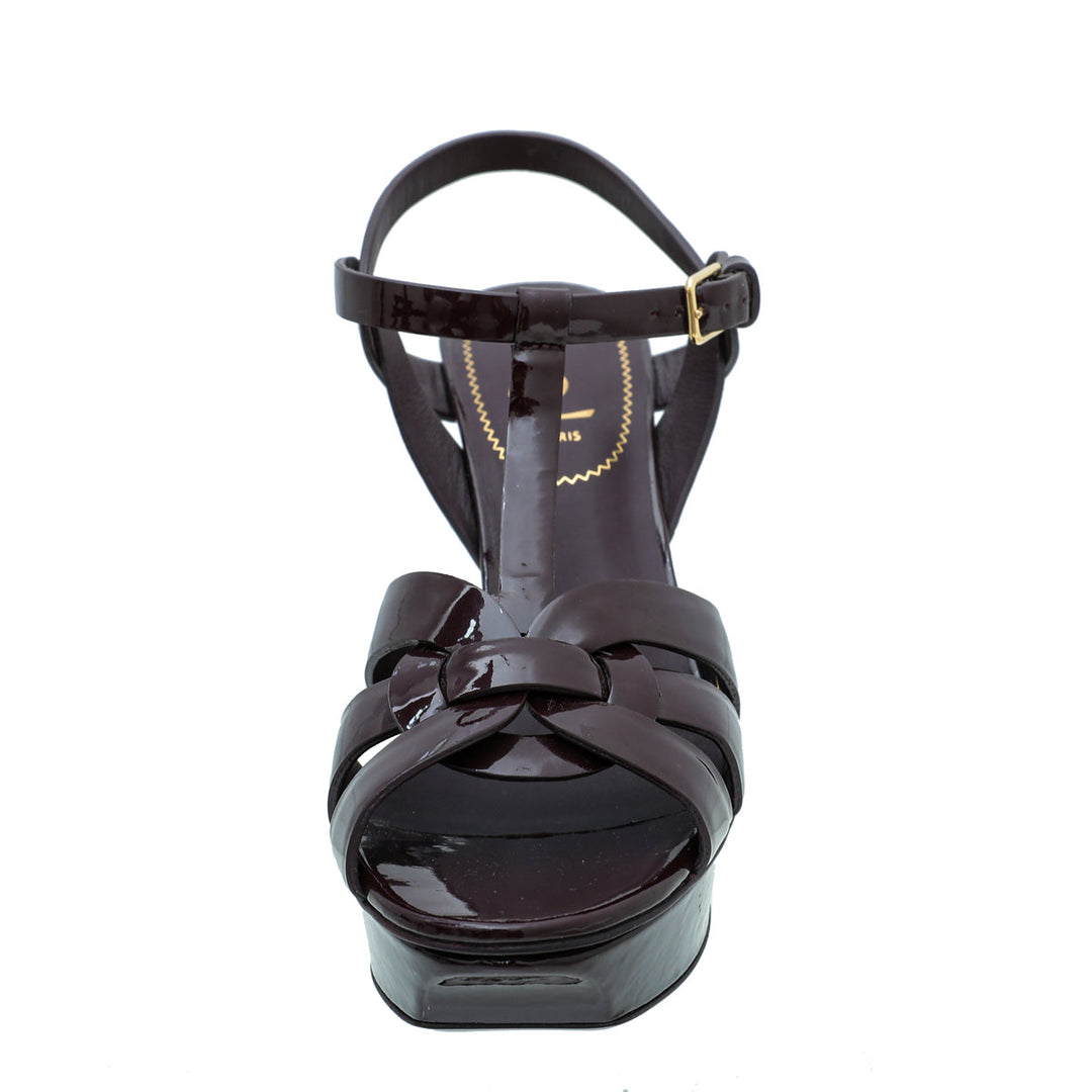 YSL Burgundy Tribute Mid Heel Sandals 38