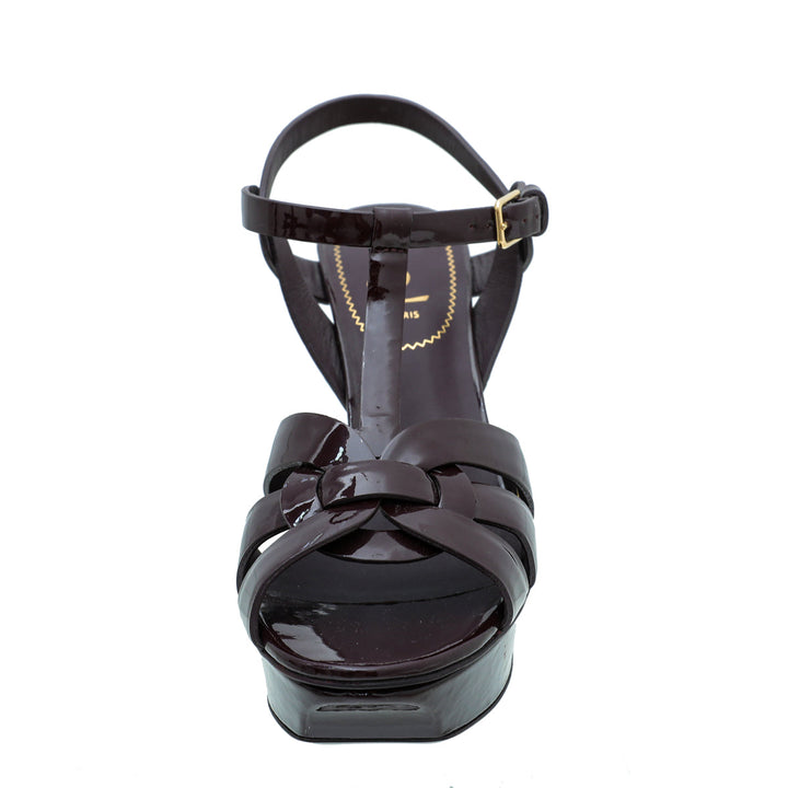 YSL Burgundy Tribute Mid Heel Sandals 38