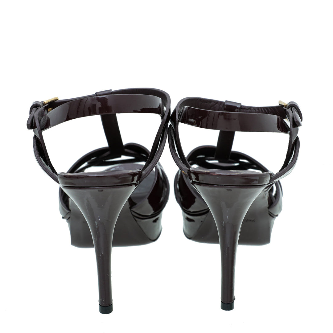 YSL Burgundy Tribute Mid Heel Sandals 38