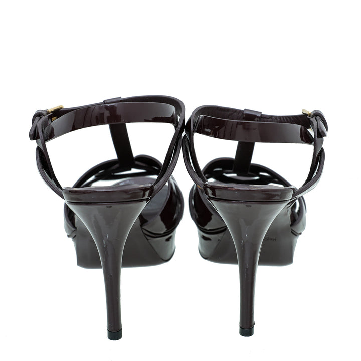 YSL Burgundy Tribute Mid Heel Sandals 38