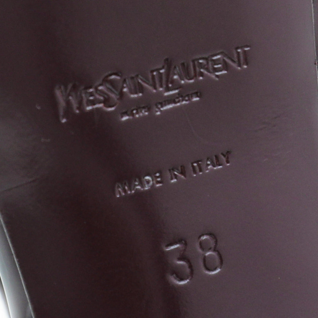 YSL Burgundy Tribute Mid Heel Sandals 38