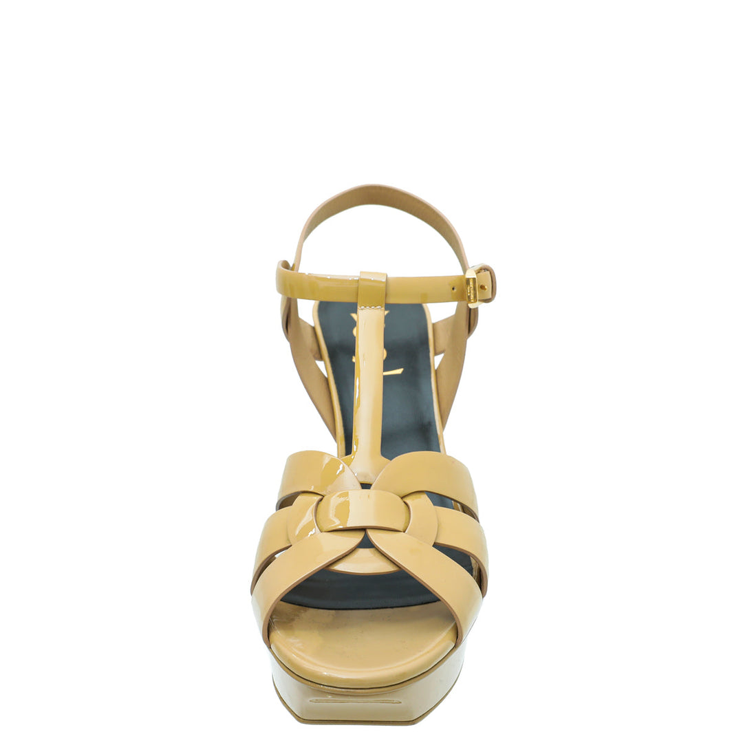 YSL Beige Mid Heel Tribute Sandals 39