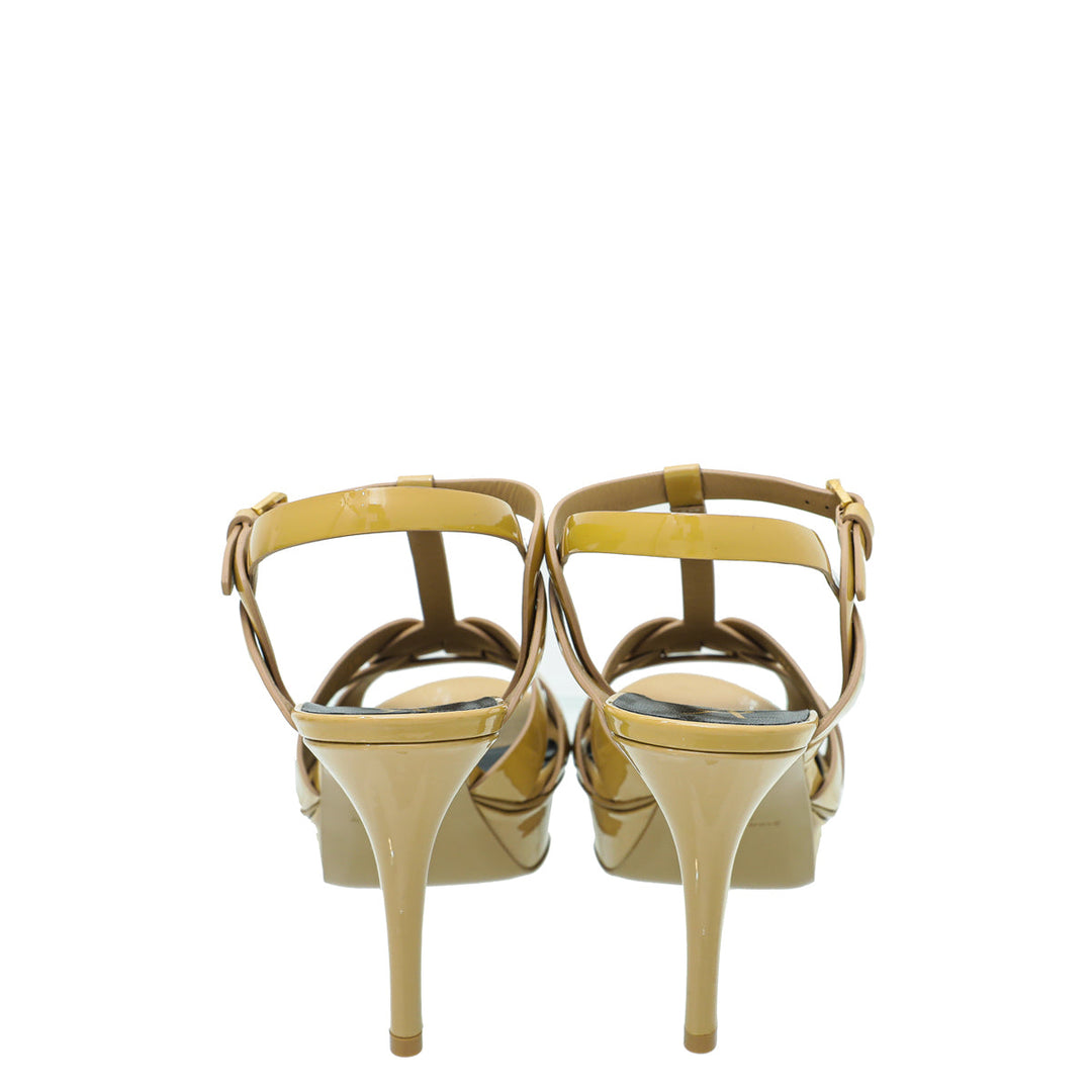 YSL Beige Mid Heel Tribute Sandals 39