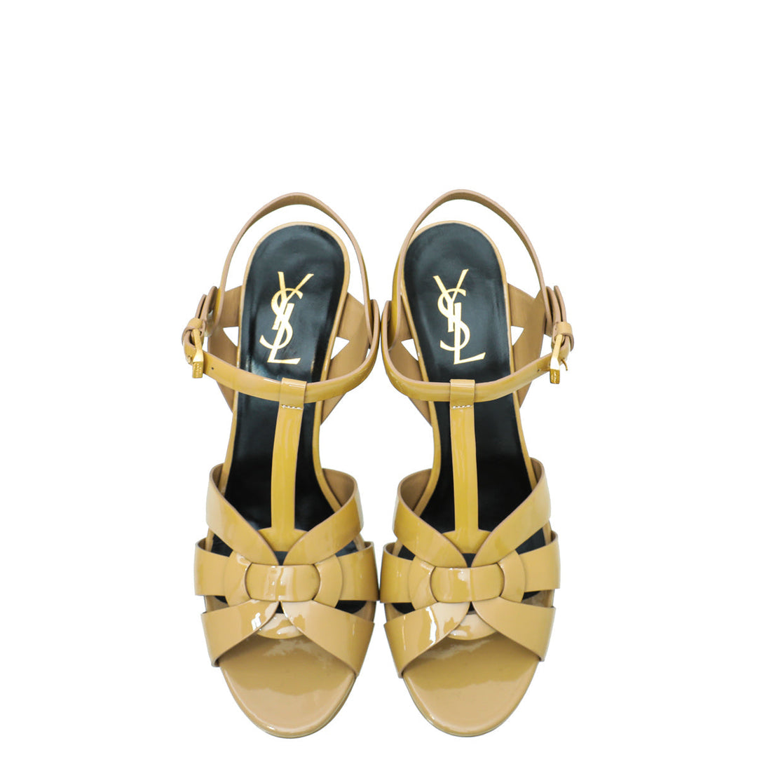 YSL Beige Mid Heel Tribute Sandals 39