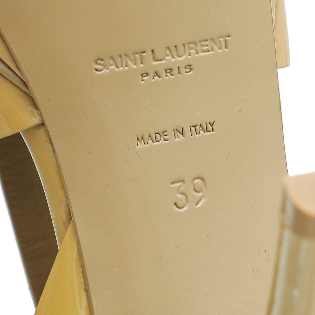 YSL Beige Mid Heel Tribute Sandals 39