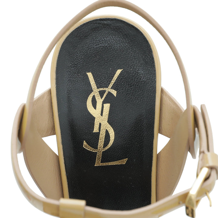 YSL Beige Mid Heel Tribute Sandals 39