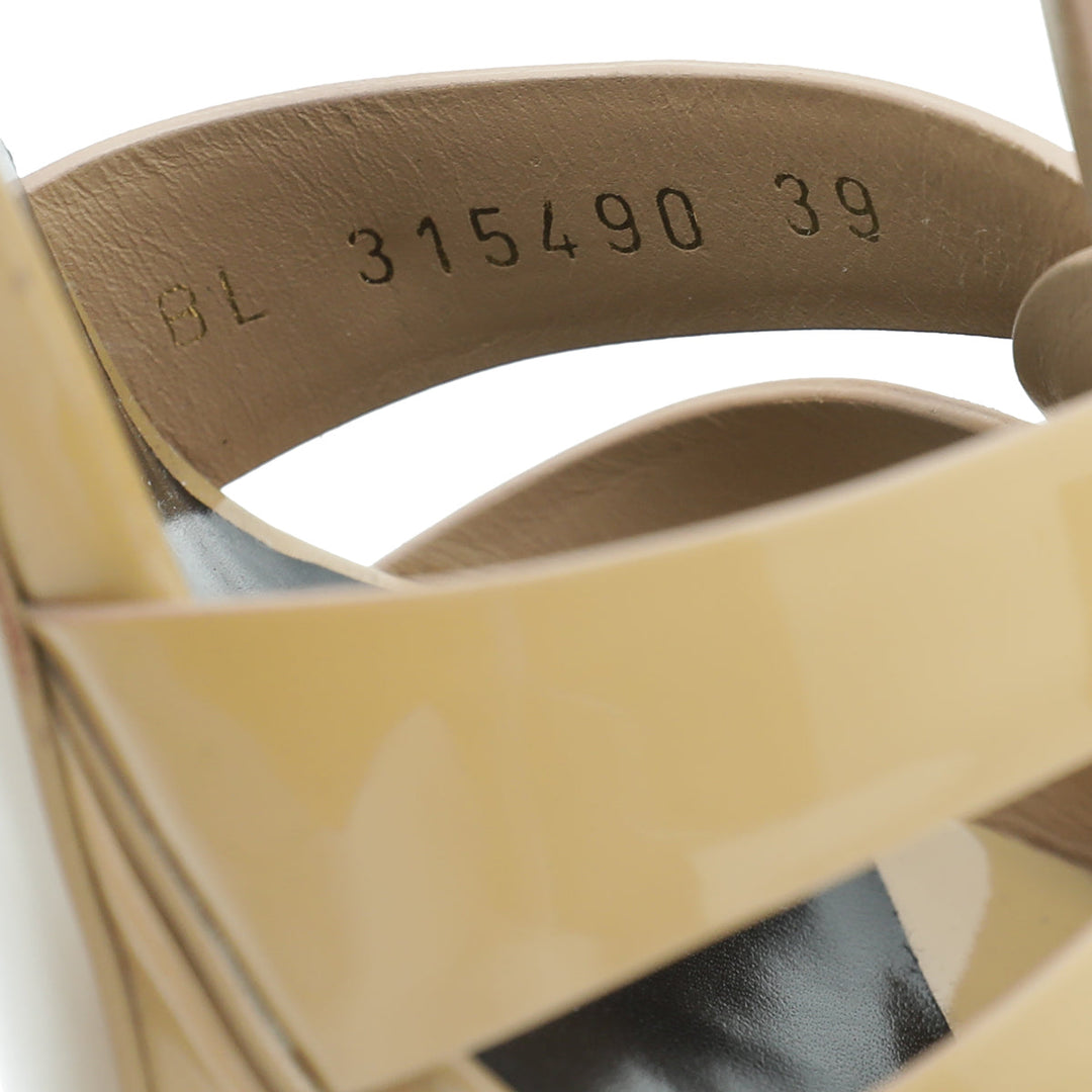 YSL Beige Mid Heel Tribute Sandals 39