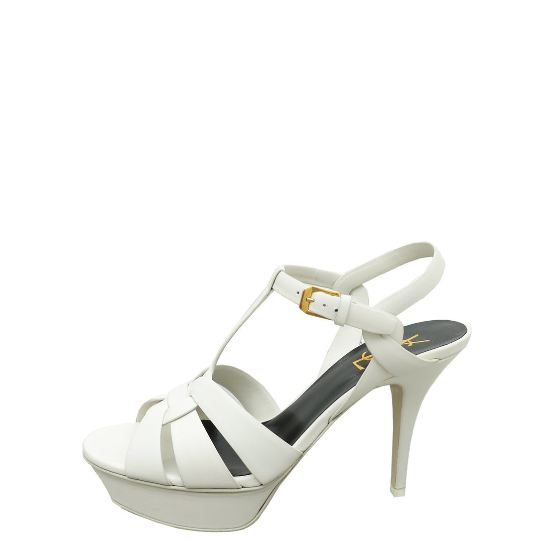 YSL White Tribute 100mm Sandal 39