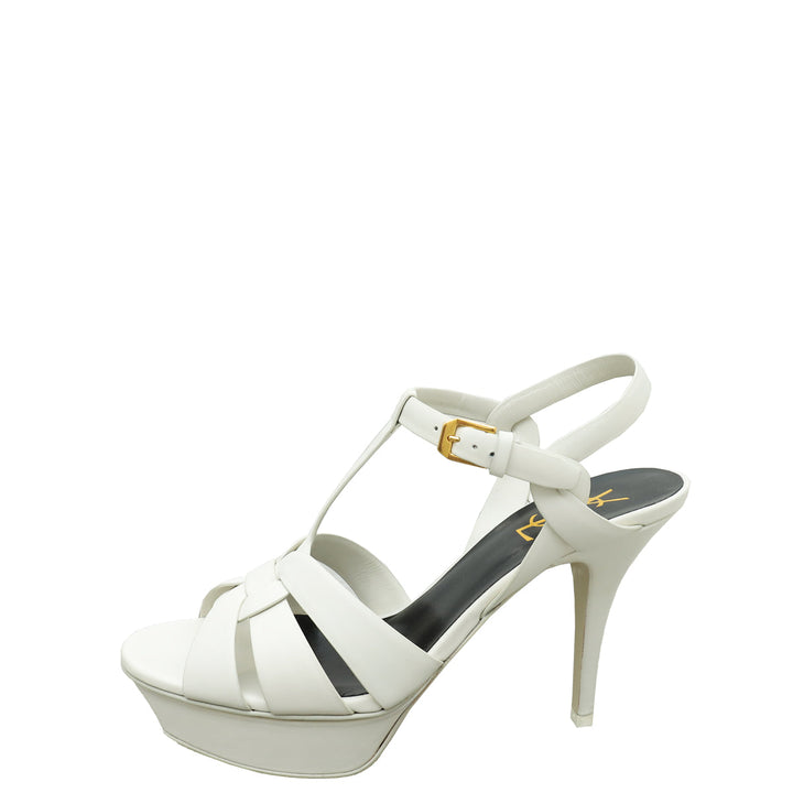 YSL White Tribute 100mm Sandal 39