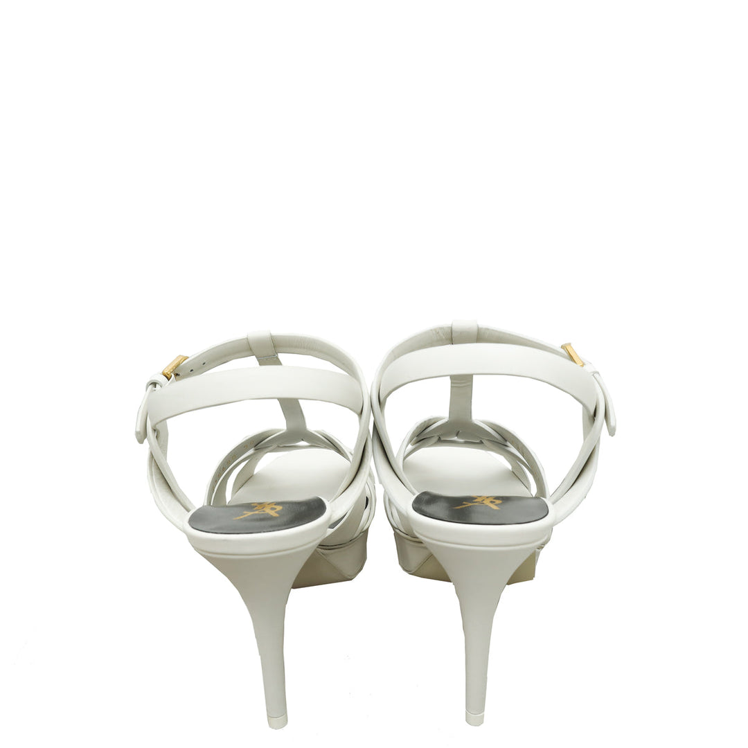 YSL White Tribute 100mm Sandal 39