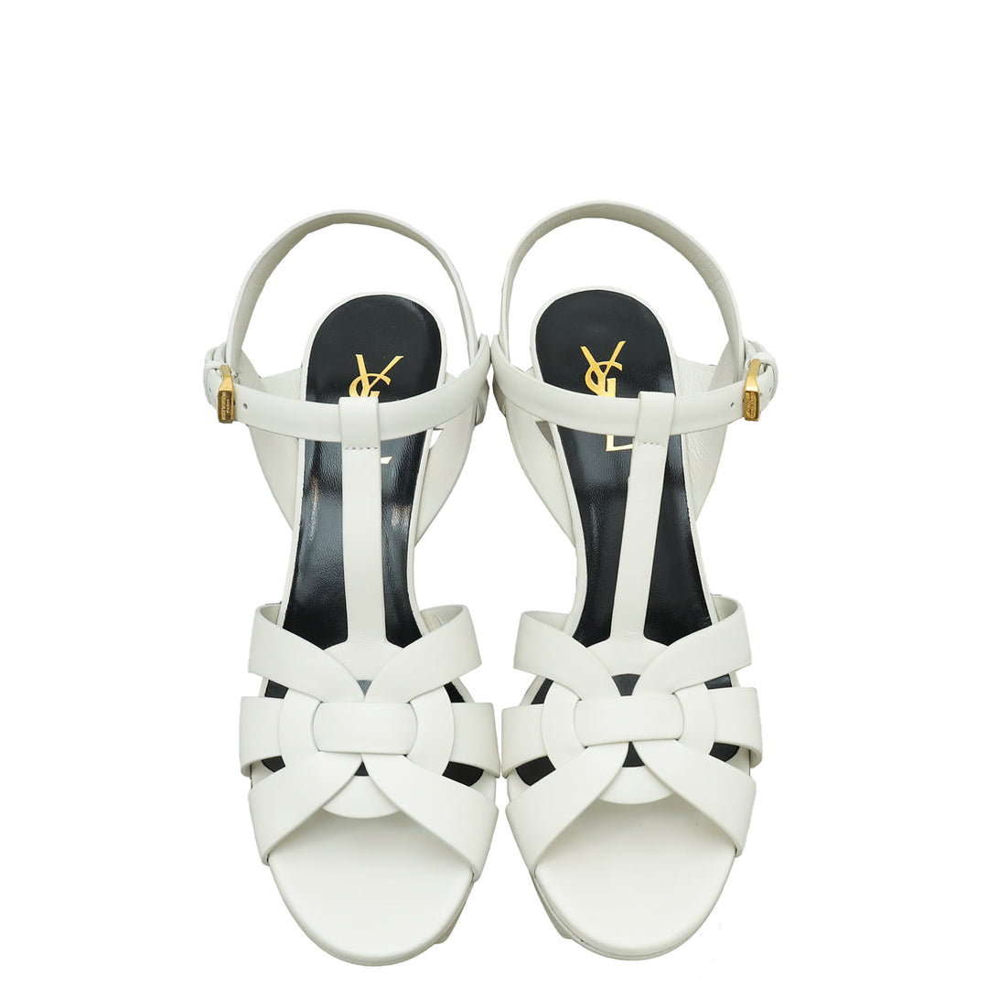 YSL White Tribute 100mm Sandal 39