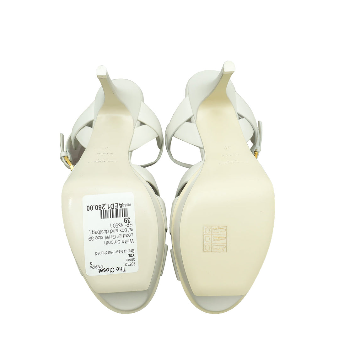 YSL White Tribute 100mm Sandal 39
