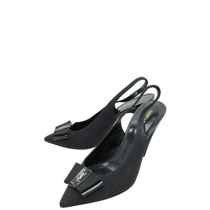 YSL Black Anais Bow Slingback Pump 39