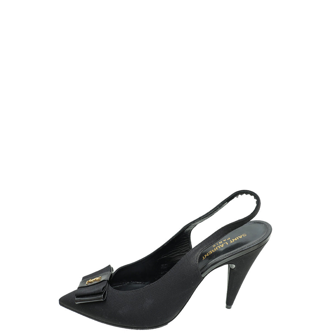 YSL Black Anais Bow Slingback Pump 39