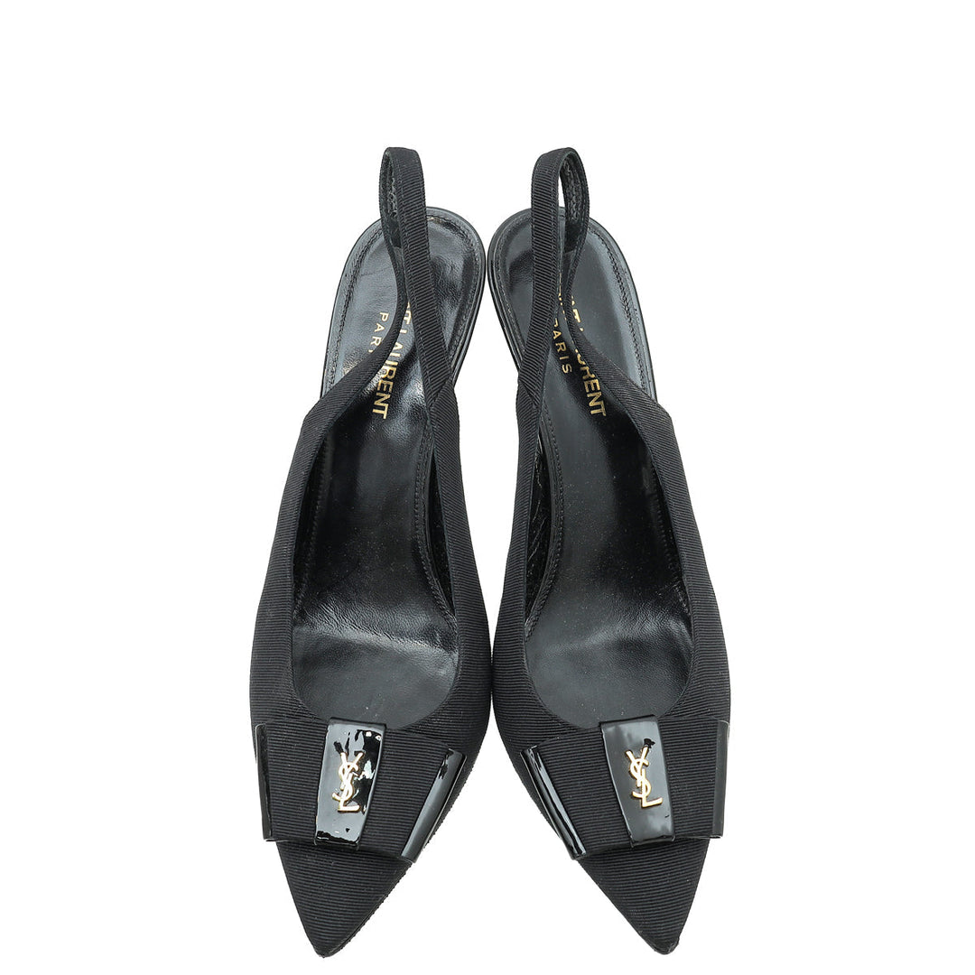 YSL Black Anais Bow Slingback Pump 39