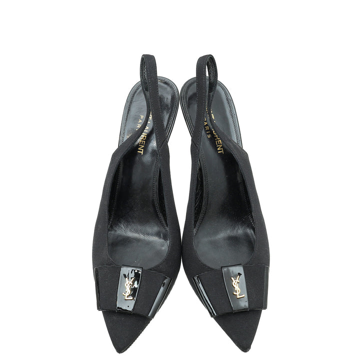 YSL Black Anais Bow Slingback Pump 39