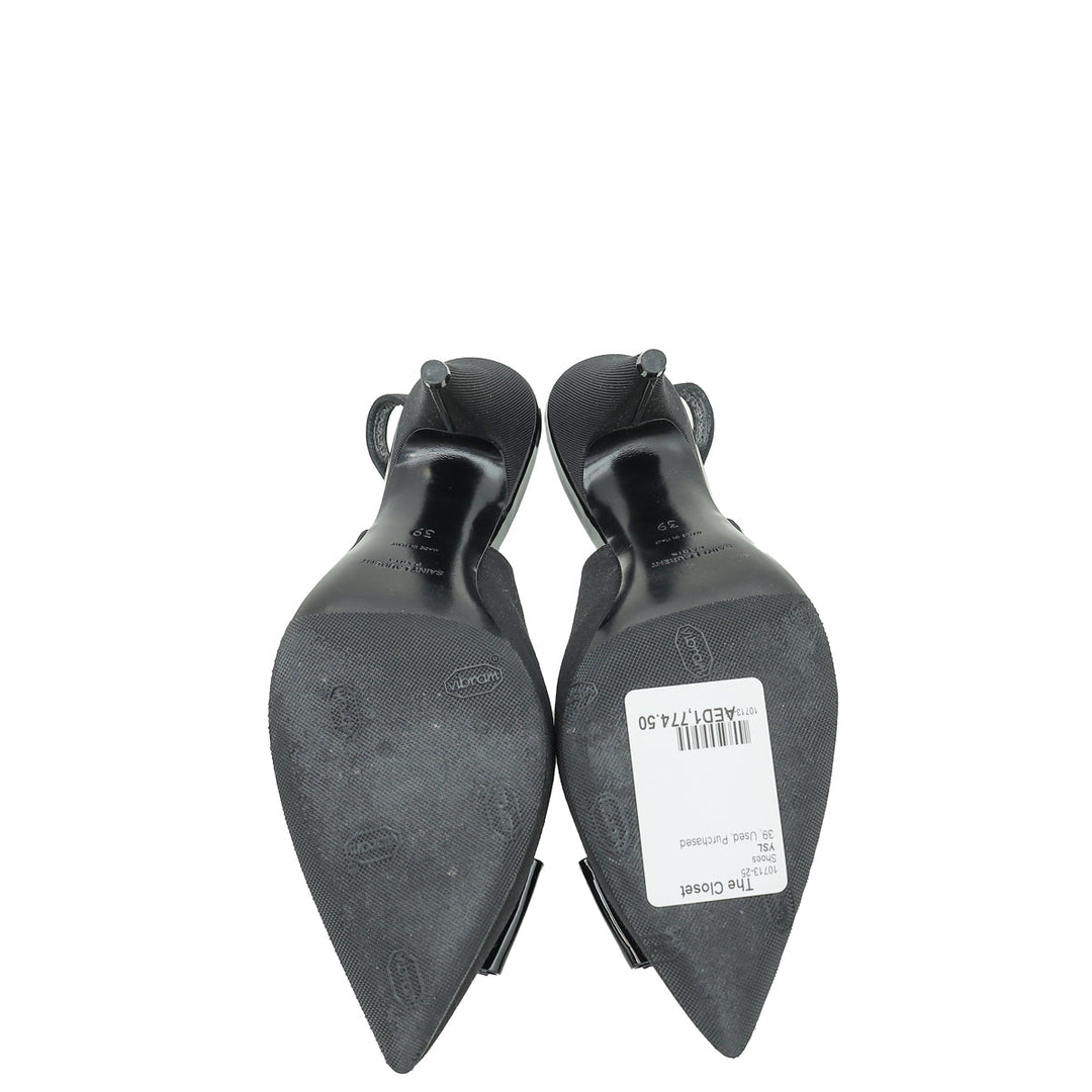YSL Black Anais Bow Slingback Pump 39