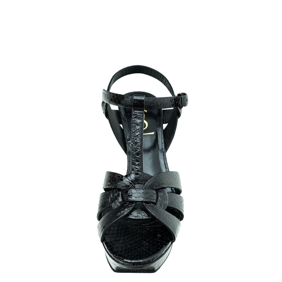 YSL Black Python Embossed Tribute Sandal 36.5