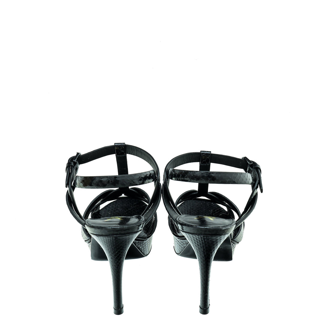 YSL Black Python Embossed Tribute Sandal 36.5