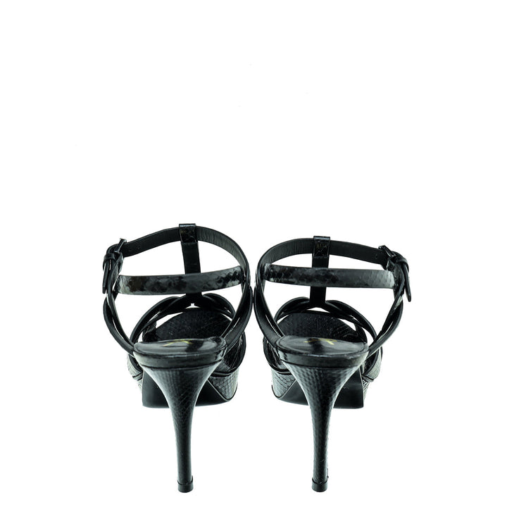 YSL Black Python Embossed Tribute Sandal 36.5