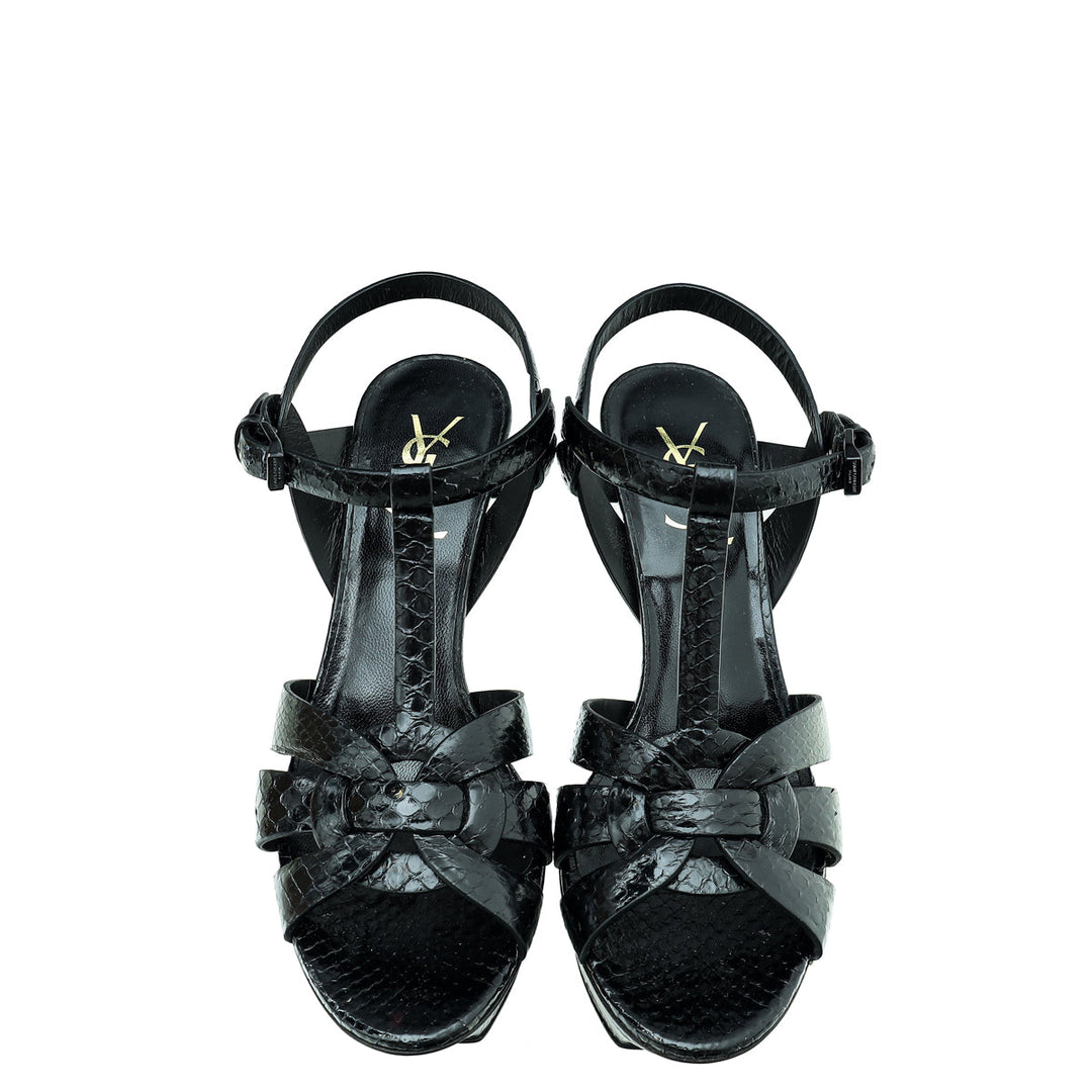 YSL Black Python Embossed Tribute Sandal 36.5
