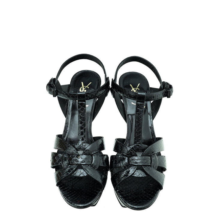 YSL Black Python Embossed Tribute Sandal 36.5