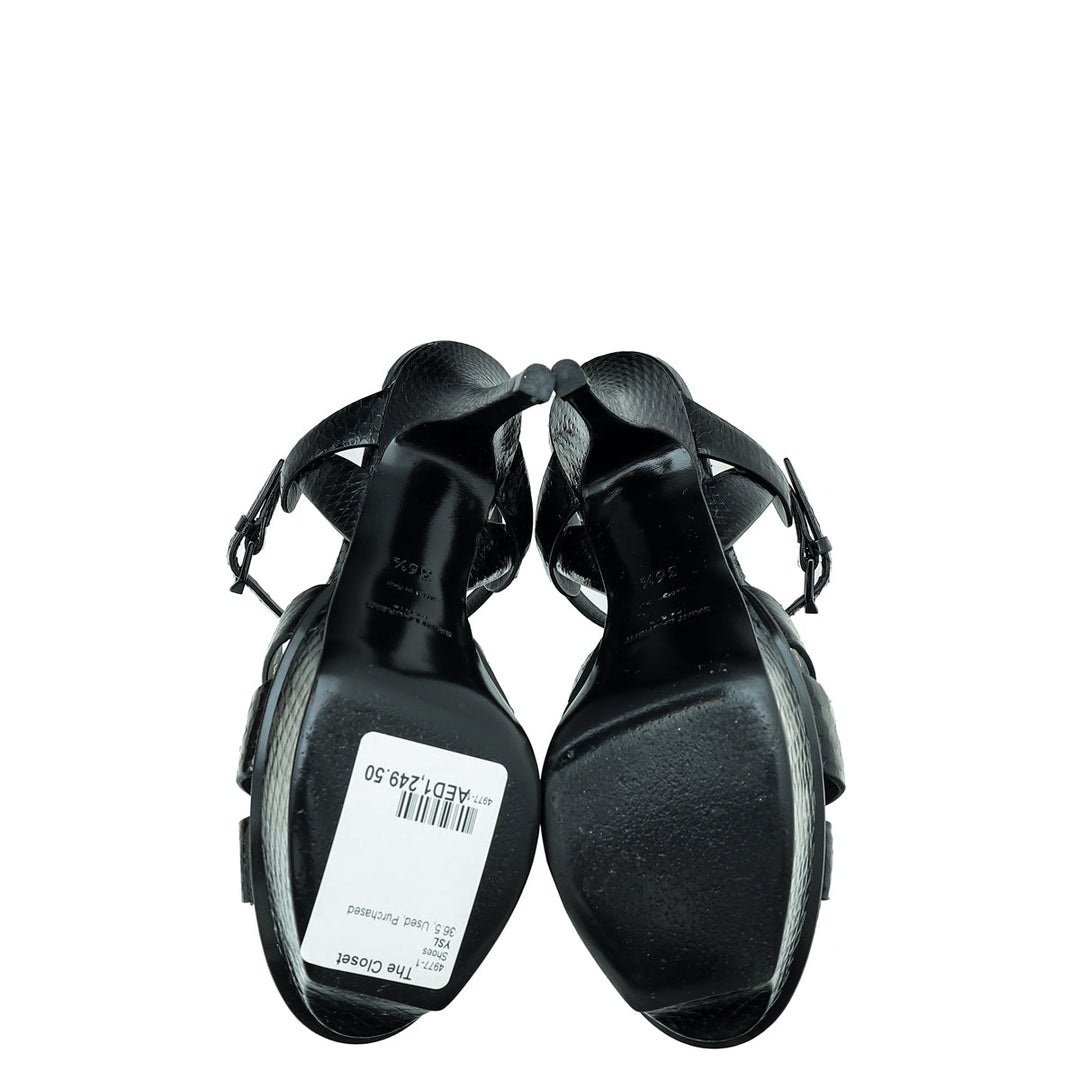 YSL Black Python Embossed Tribute Sandal 36.5