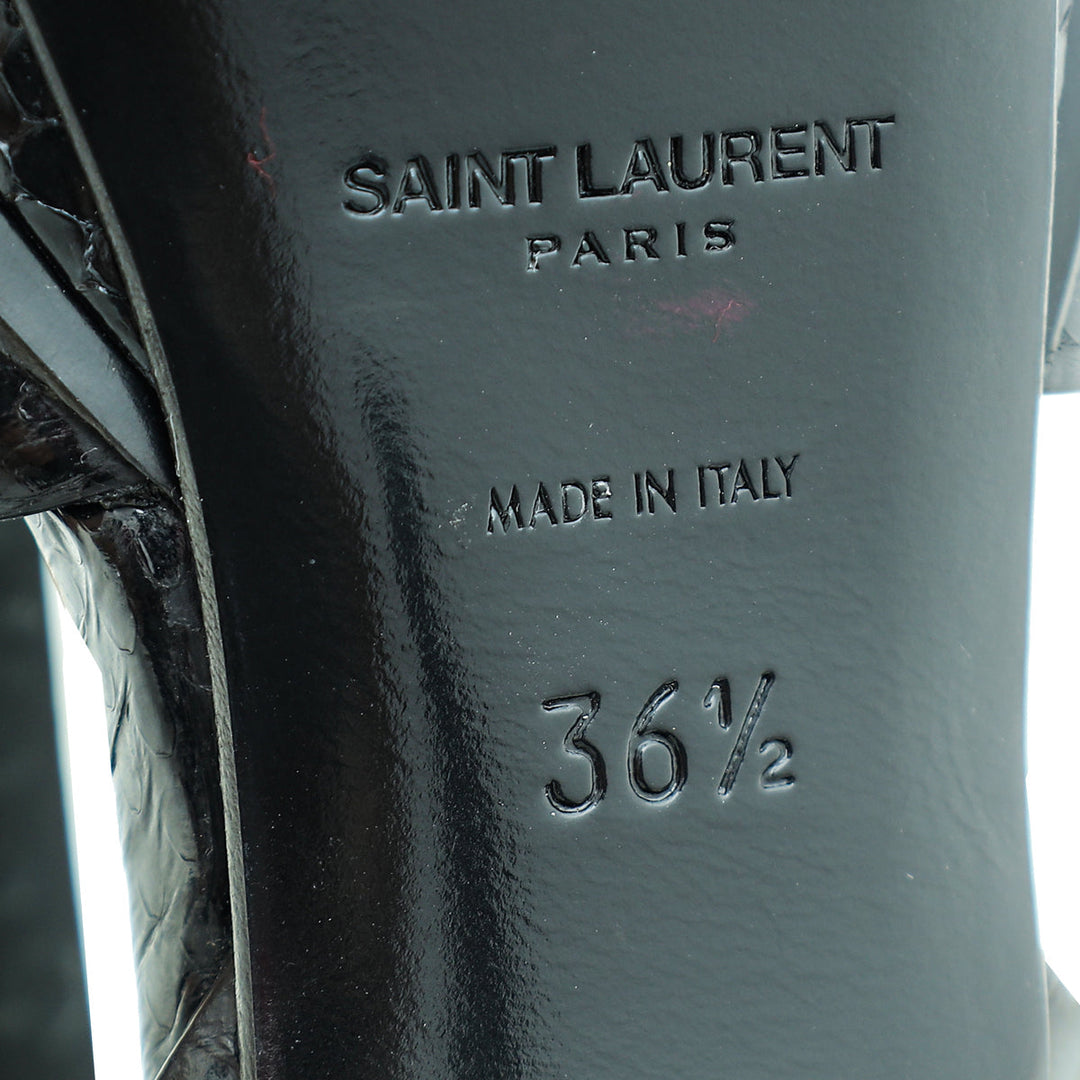 YSL Black Python Embossed Tribute Sandal 36.5