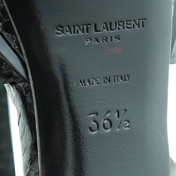 YSL Black Python Embossed Tribute Sandal 36.5