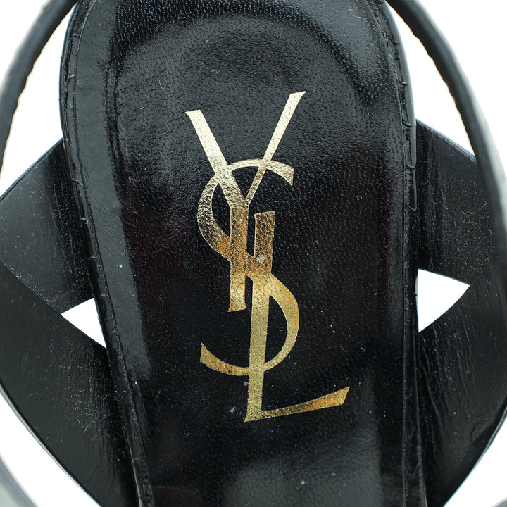 YSL Black Python Embossed Tribute Sandal 36.5