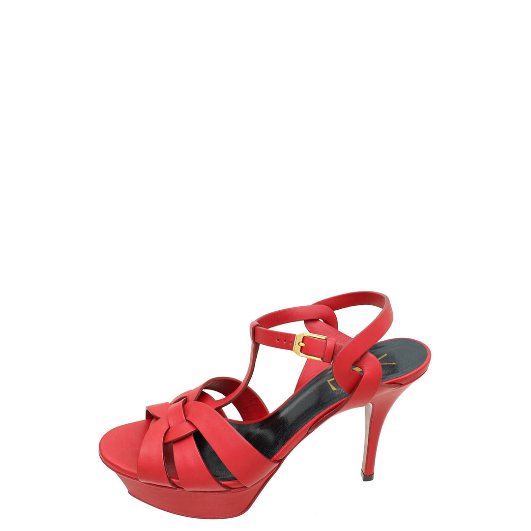 YSL Red Tribute Leather Sandal 37.5