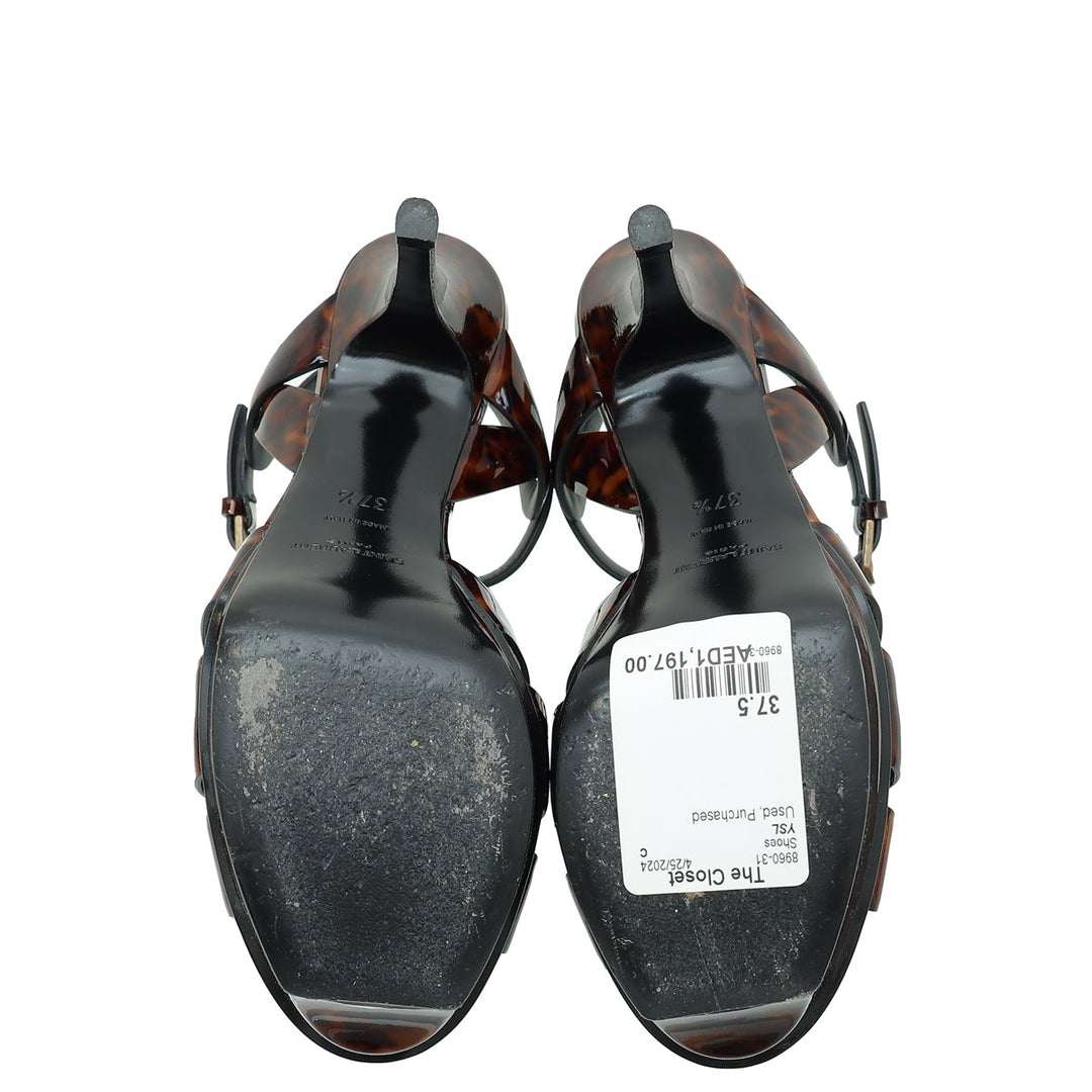 YSL Brown Tribute Sandal 37.5