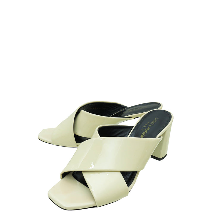 YSL Cream Loulou Criss Cross Sandals 37