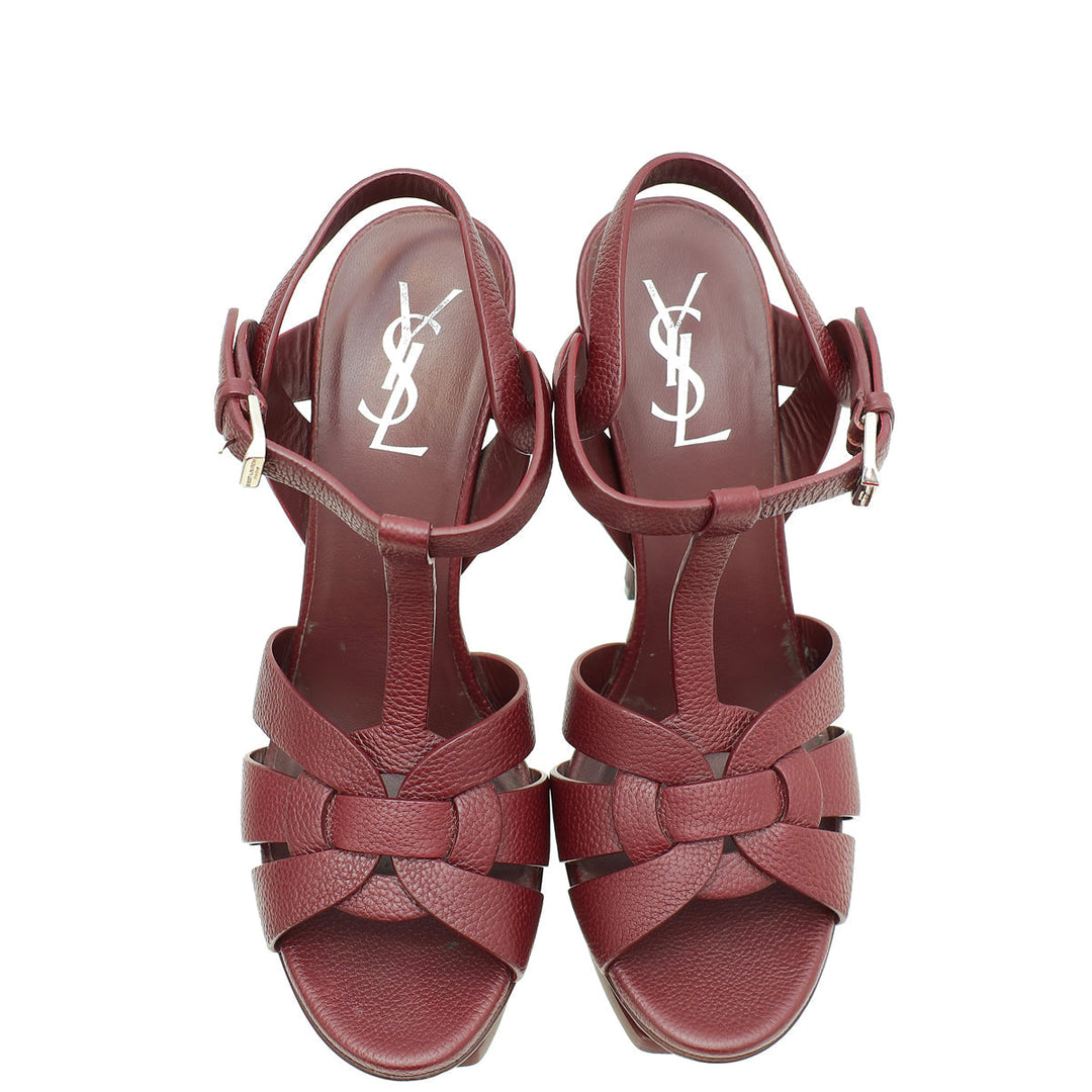YSL Burgundy High Heeled Tribute Sandals 37
