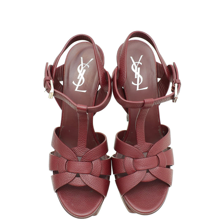 YSL Burgundy High Heeled Tribute Sandals 37