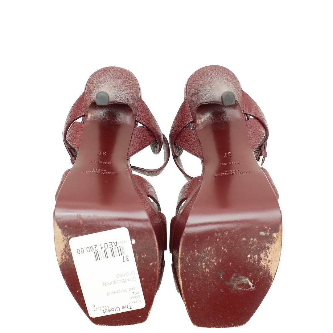 YSL Burgundy High Heeled Tribute Sandals 37