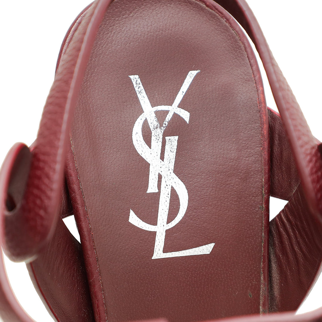 YSL Burgundy High Heeled Tribute Sandals 37