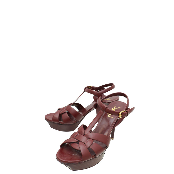 YSL Burgundy Tribute Sandal 38
