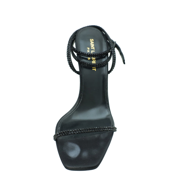 YSL Black Satin Opyum Embellished Crystal Sandal 38