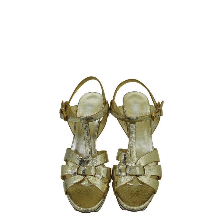 YSL Gold Tribute Laminate Sandal 39.5