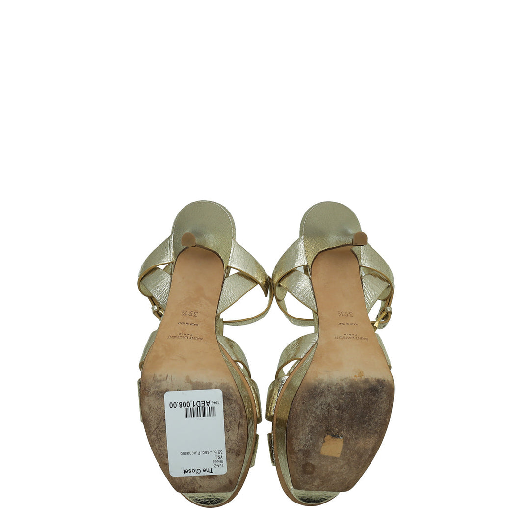 YSL Gold Tribute Laminate Sandal 39.5