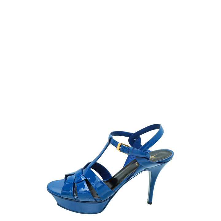 YSL Blue Mid Heel Tribute Sandals 39.5