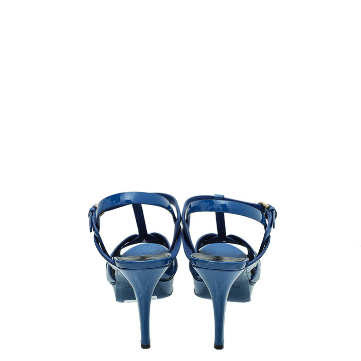 YSL Blue Mid Heel Tribute Sandals 39.5