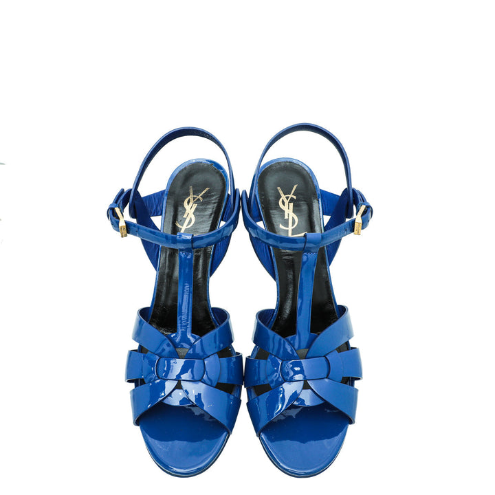 YSL Blue Mid Heel Tribute Sandals 39.5