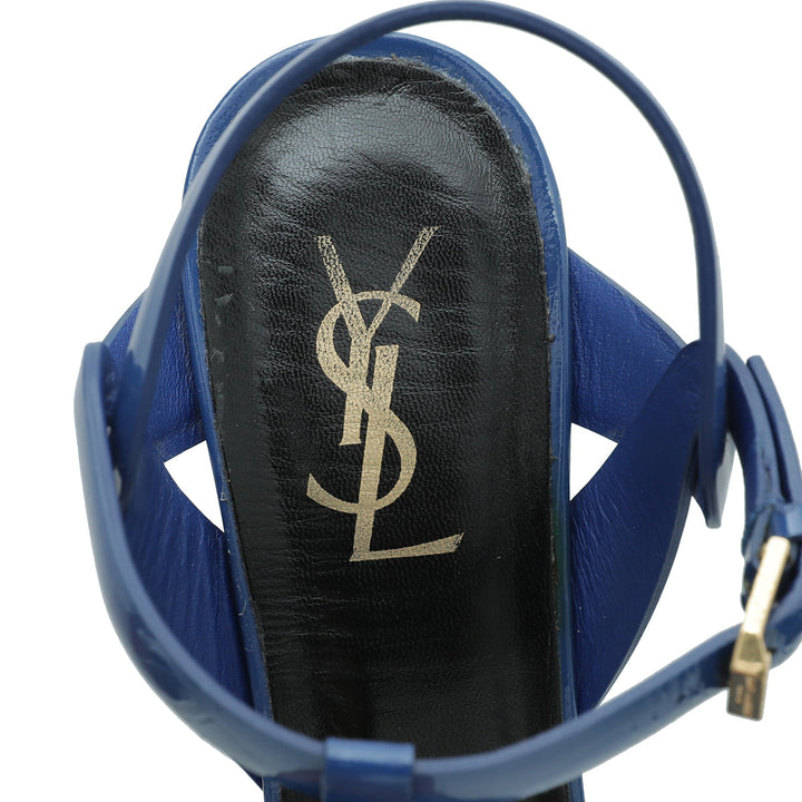 YSL Blue Mid Heel Tribute Sandals 39.5